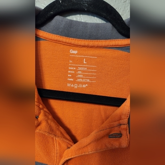 Gap Gray and Orange‎ Striped Men's Polo, Size L - Picture 2 of 4